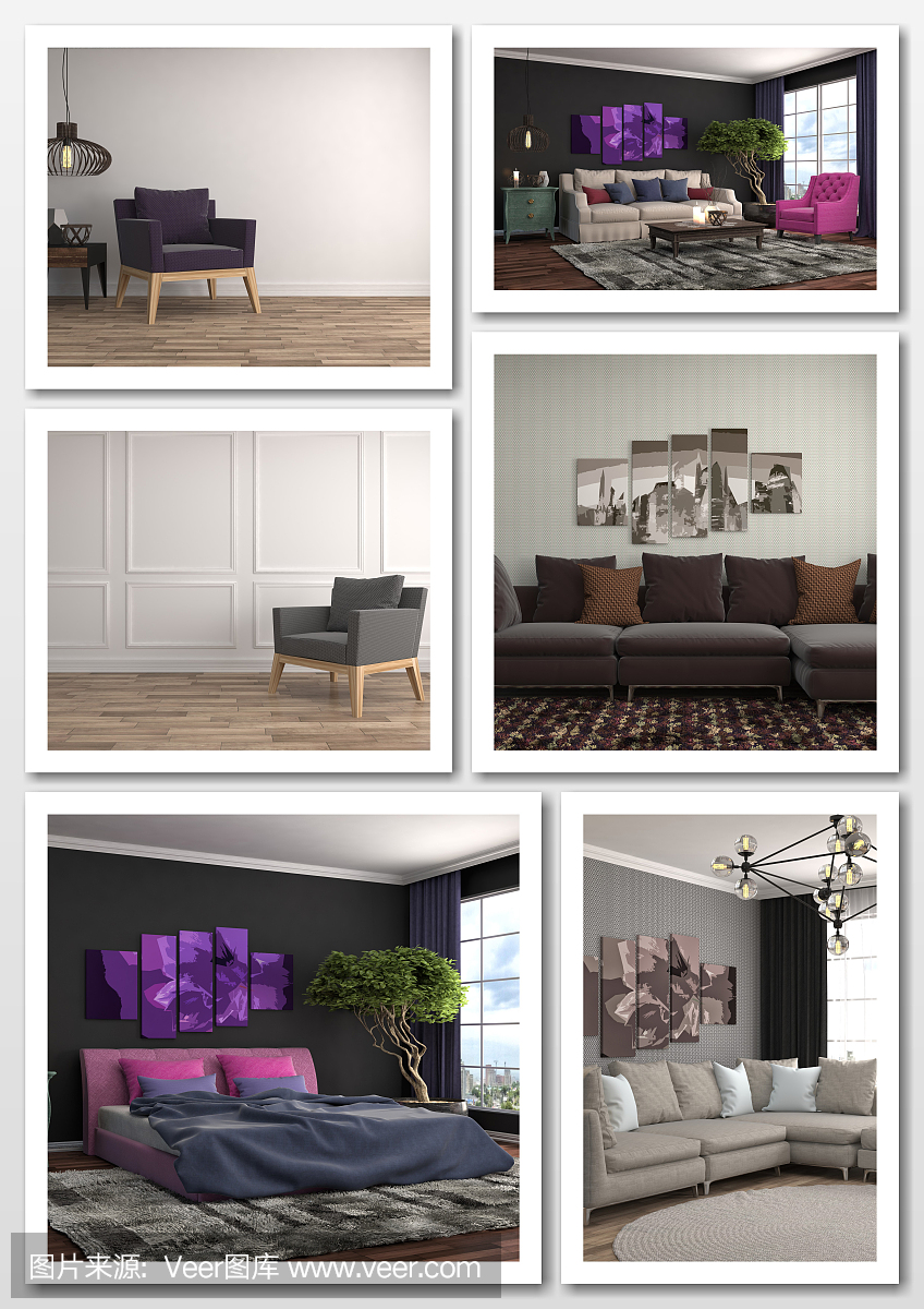 現(xiàn)代家居室內(nèi)拼貼畫(huà)。三維演示