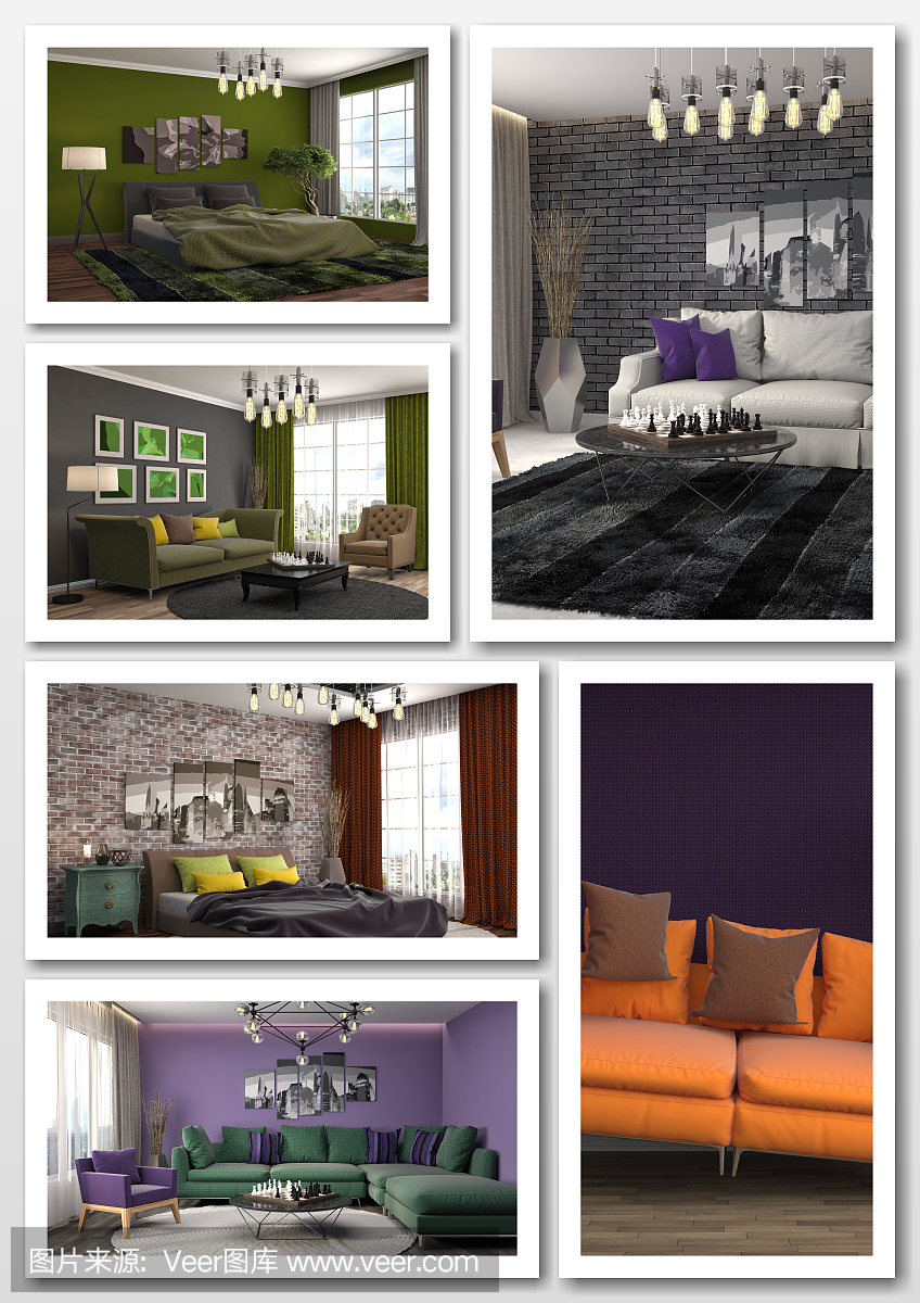 現(xiàn)代家居室內(nèi)拼貼畫(huà)。三維演示